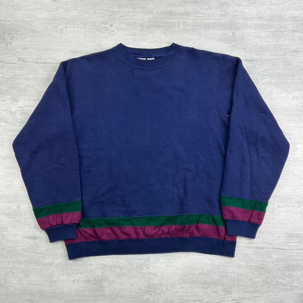 Vintage 90s MTA Pro Striped Sweatshirt Size XL Navy Blue Blank Crewneck
